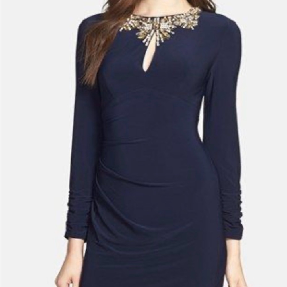 Vince Camuto Navy Dress with Gold Detailing